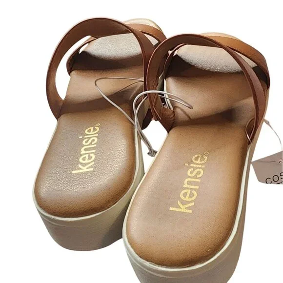 Kensie Women's Cognac Elena Sandals  With Arch Support & Adjustable Strap - Picture 3 of 5
